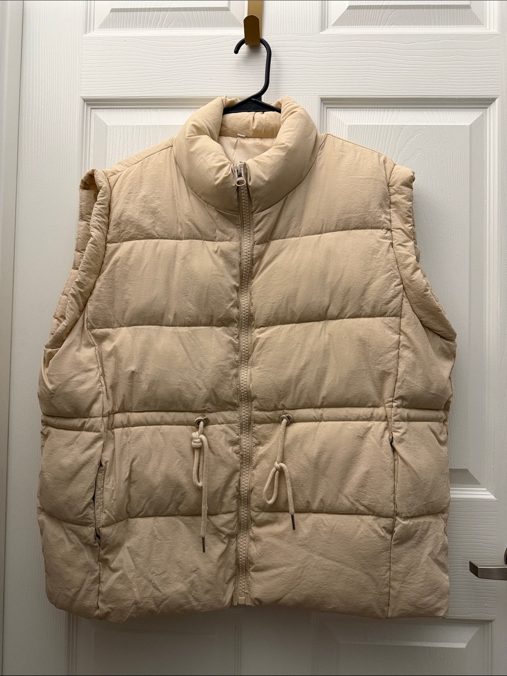 Beige Puffer Vest with Drawstring Waist